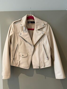 Zara Ivory Faux Leather Biker Jacket